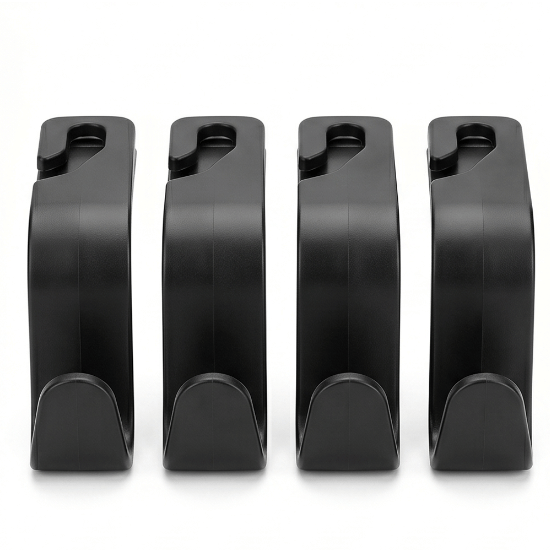 Car Backseat Headrest Hook Hangers | Set of 4 | Black | Universal Fit for All Cars | Hands-Free Storage