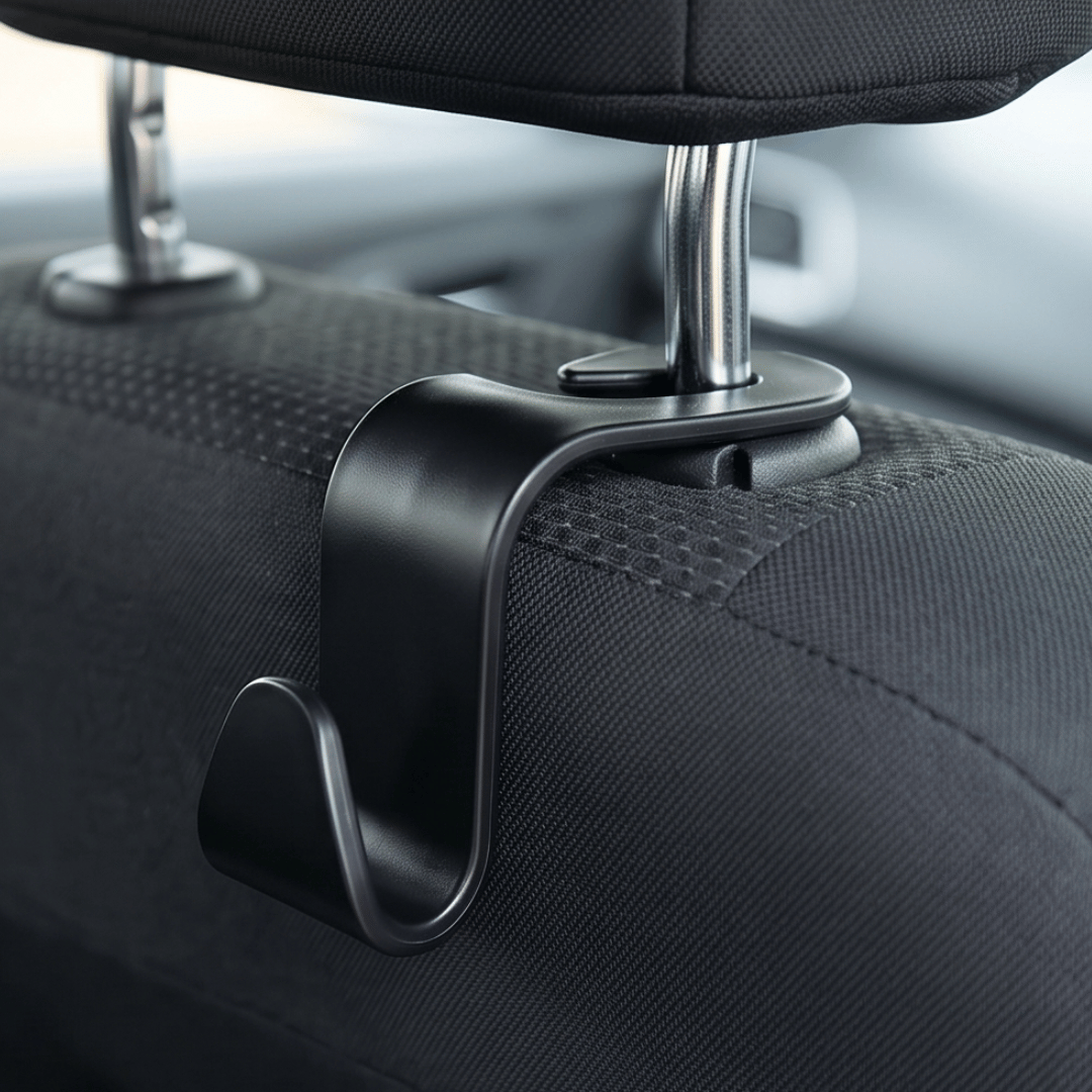 Car Backseat Headrest Hook Hangers | Set of 4 | Black | Universal Fit for All Cars | Hands-Free Storage