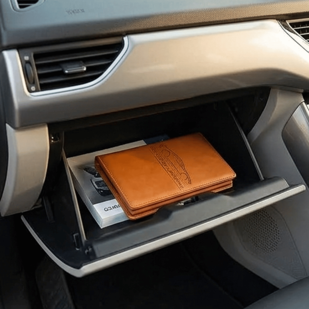 Premium PU Leather Car Document Holder | RC, Insurance and PUC Organizer File | Brown