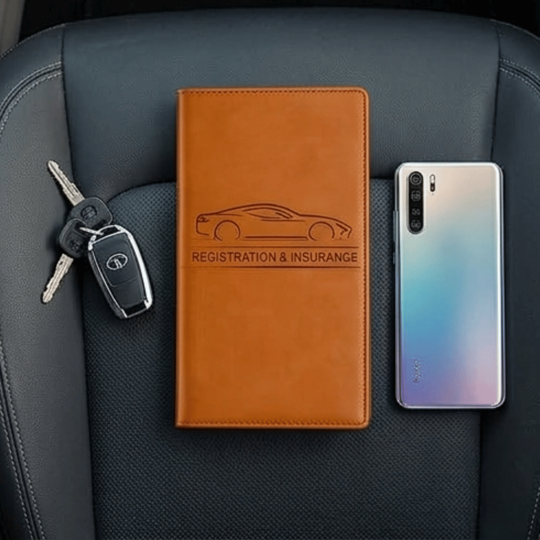 Premium PU Leather Car Document Holder | RC, Insurance and PUC Organizer File | Brown