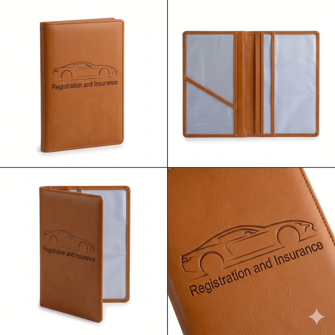 Premium PU Leather Car Document Holder | RC, Insurance and PUC Organizer File | Brown