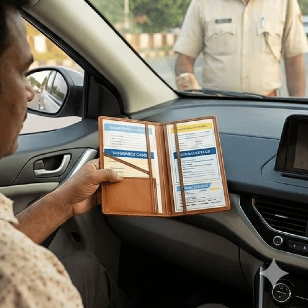 Premium PU Leather Car Document Holder | RC, Insurance and PUC Organizer File | Brown