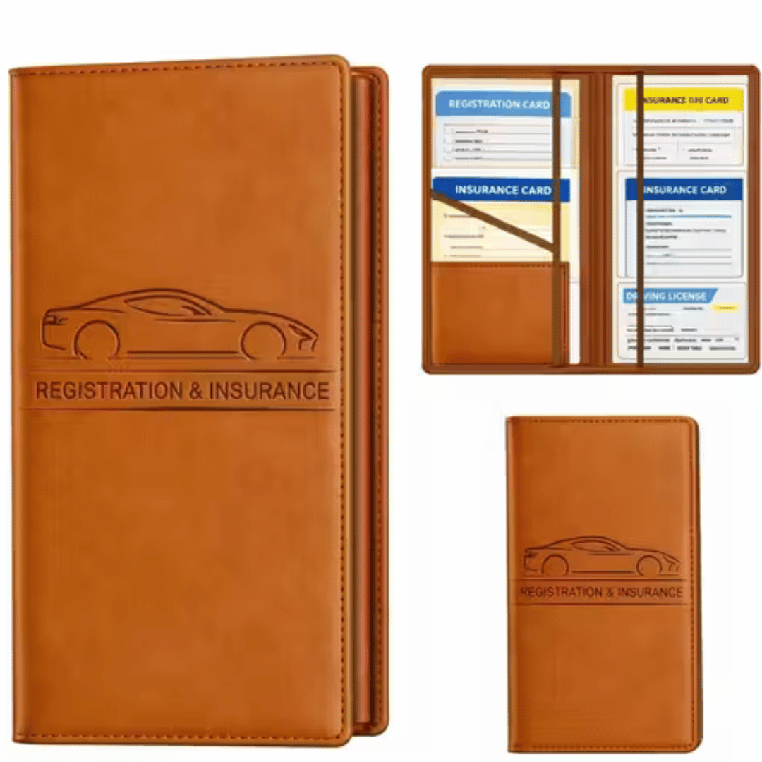 Premium PU Leather Car Document Holder | RC, Insurance and PUC Organizer File | Brown