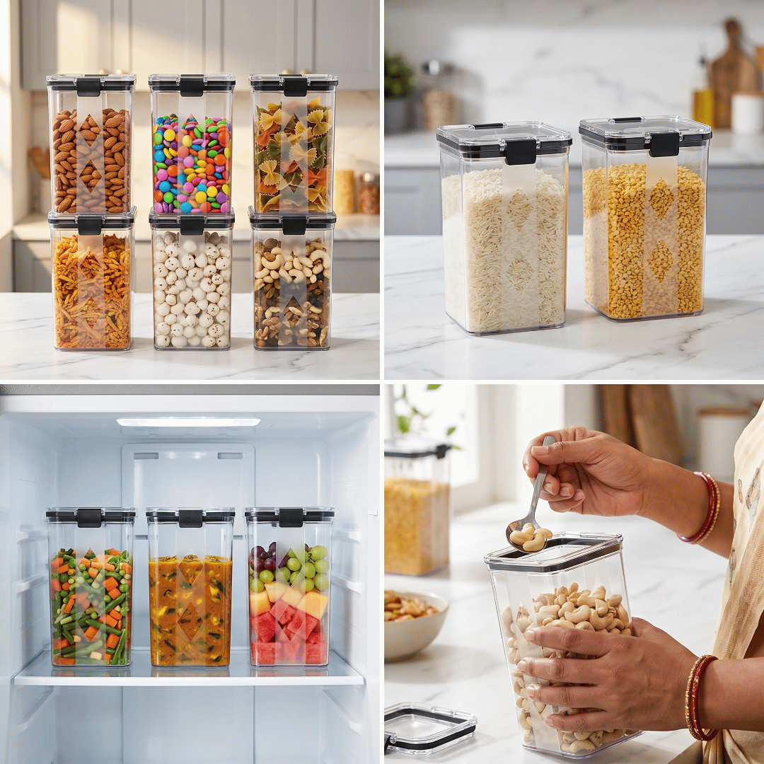 Airtight Kitchen Storage Container Set with Locking Lid | Pack of 6 | Fridge and Pantry Organizer
